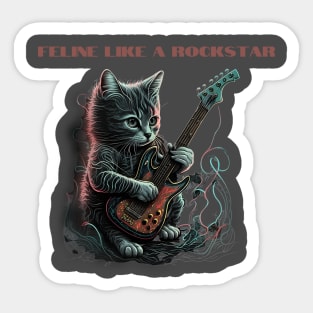 Feline like a rockstar - Cat playing guitar Sticker